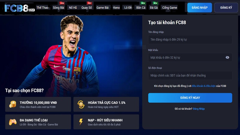 Các bước đăng ký tài khoản FCB8 rất đơn giản.