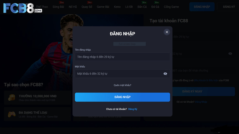 Thao tác đăng nhập vào tài khoản nhà cái FCB8 cực nhanh.