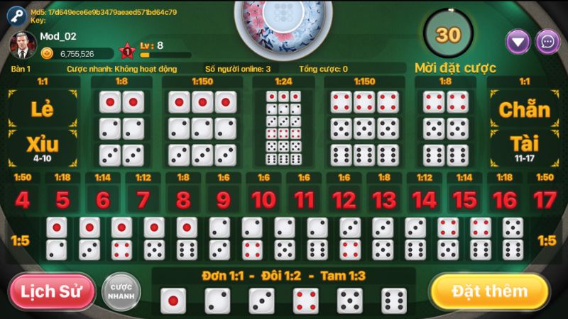 FCB8 cho phép đặt thêm cược phụ trong Tài Xỉu online