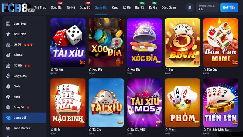 Thế giới game bài FCB8 đa dạng từ truyền thống cho tới hiện đại để tay chơi lựa chọn.