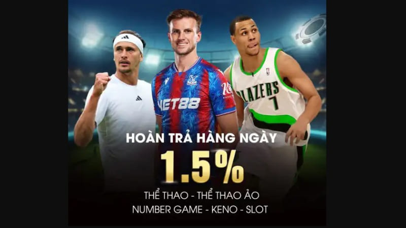 Hoàn trả cược hàng ngày lên đến 1,5% cao nhất thị trường