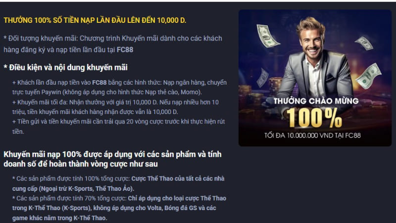 Thưởng nạp lần đầu tại FCB8 vô cùng hấp dẫn.